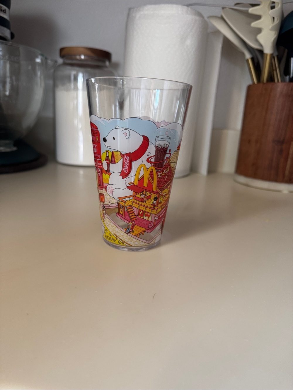 McDonald's Polar Bear Glass with Red, Yellow & White Graphics